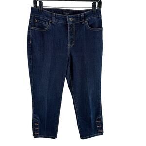 Nine West Dark Wash Cropped Mid Rise Jeans Pockets Button Detail Size 8